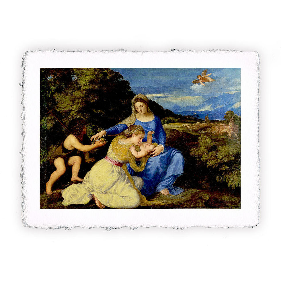 Stampa Pitteikon dell'opera di Tiziano "Madonna col Bambino tra i santi Giovannino e Caterina"