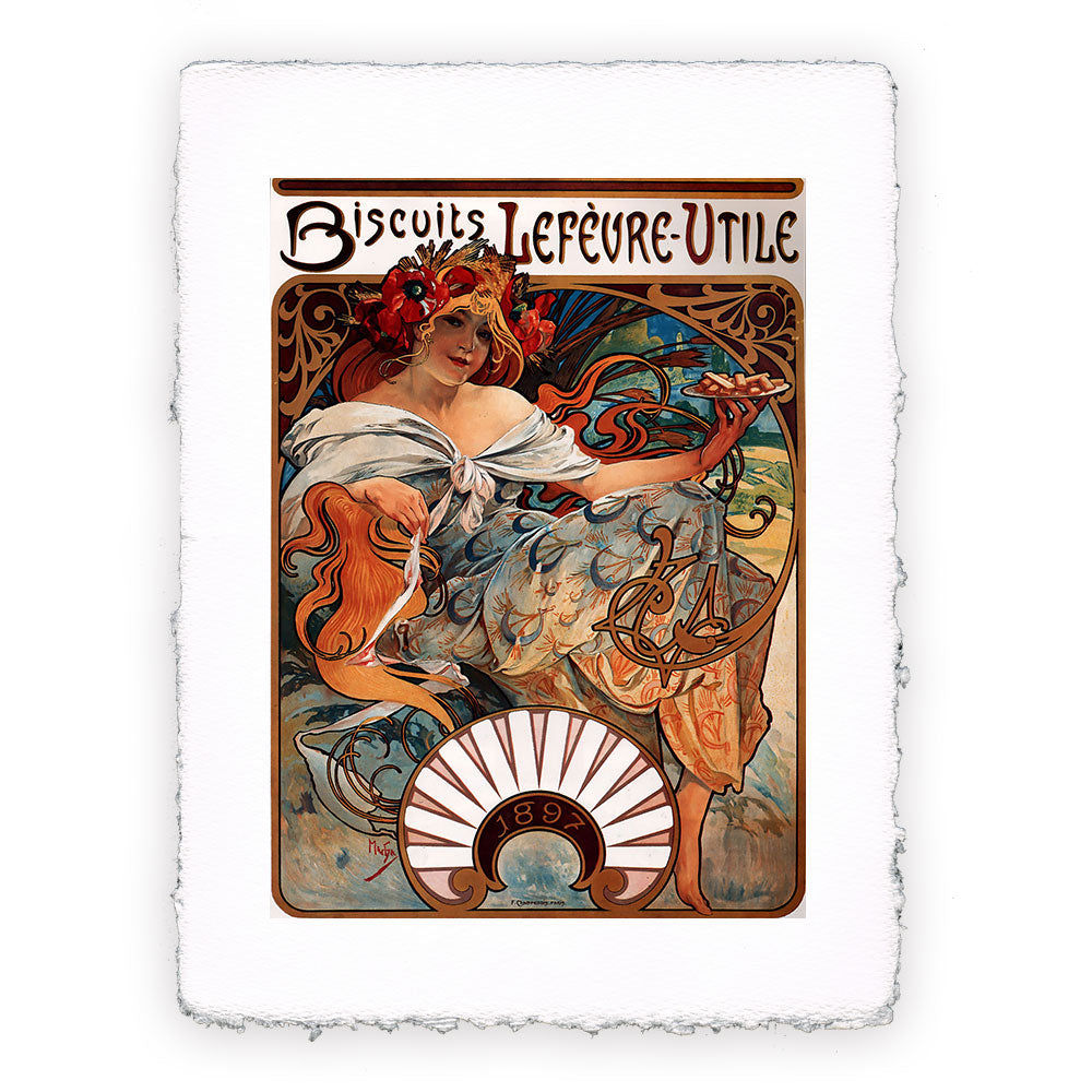 Stampa Pitteikon dell'opera di Alphonse Mucha "Biscotti Lefèvre Utile"