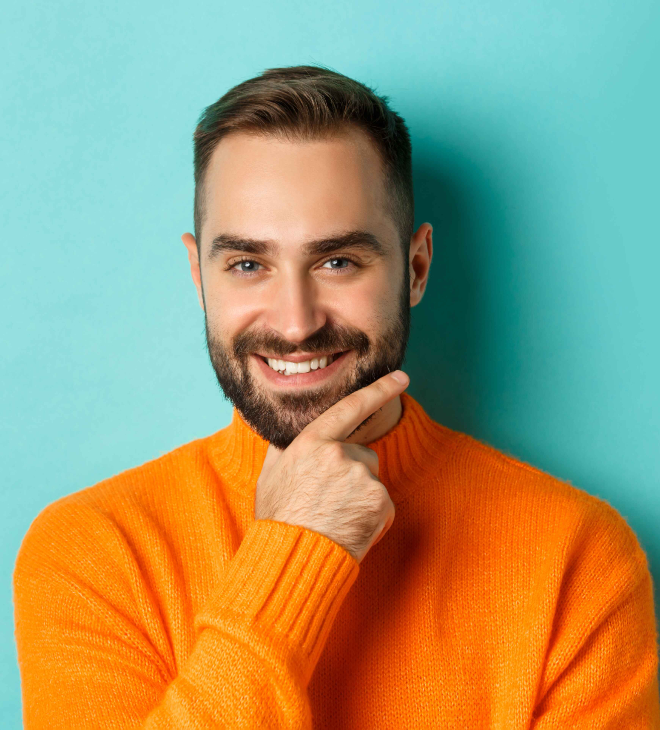 closeup-handsome-confident-man-with-beard-smiling-looking-thoughtful-camera-have-plan-stan