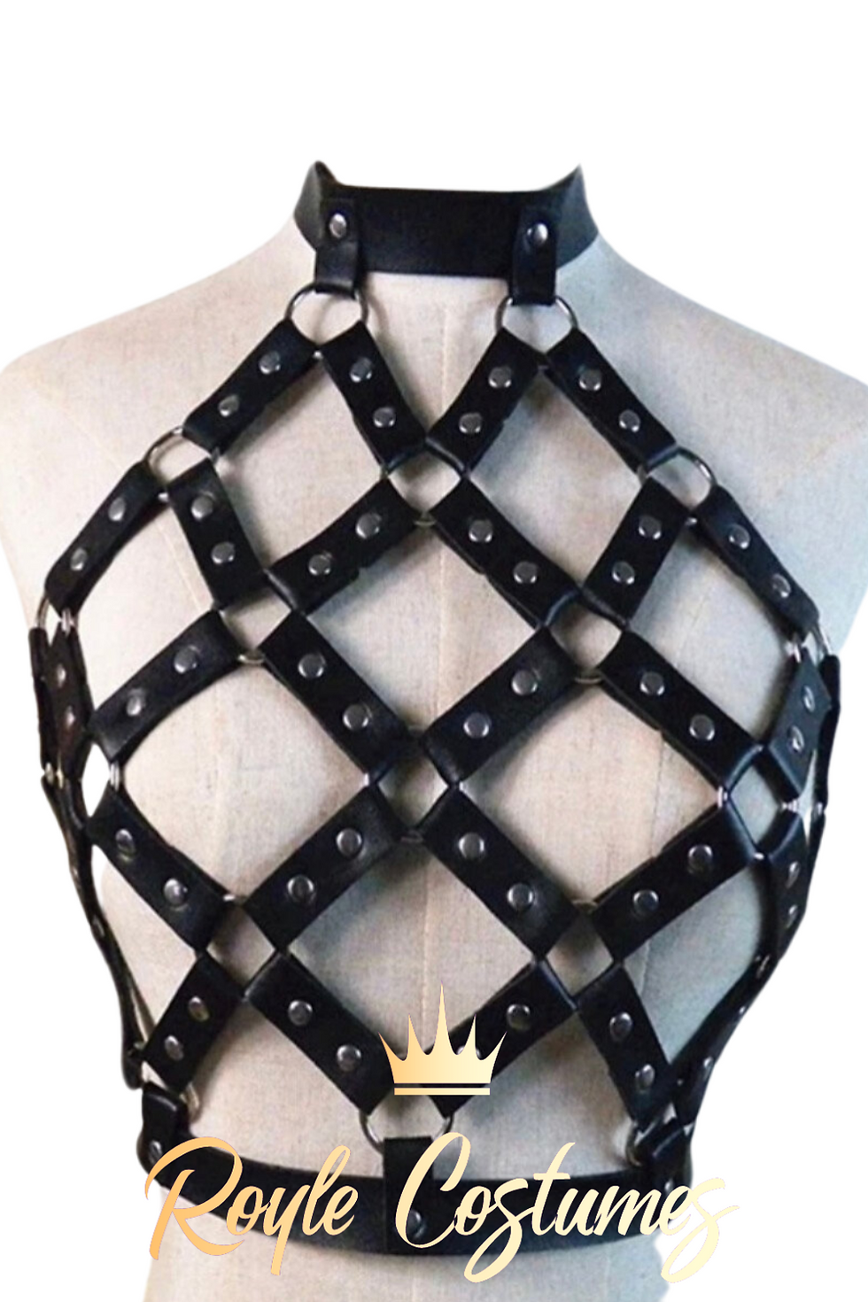 Thumbnail: Black Faux Leather Festival Caged Body Harness Coord Two Piece