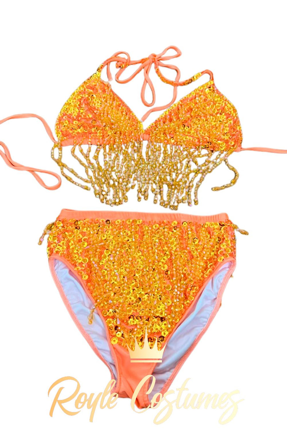 Thumbnail: Stage wear burlesque costume with sparkly tassels and sequins in orange