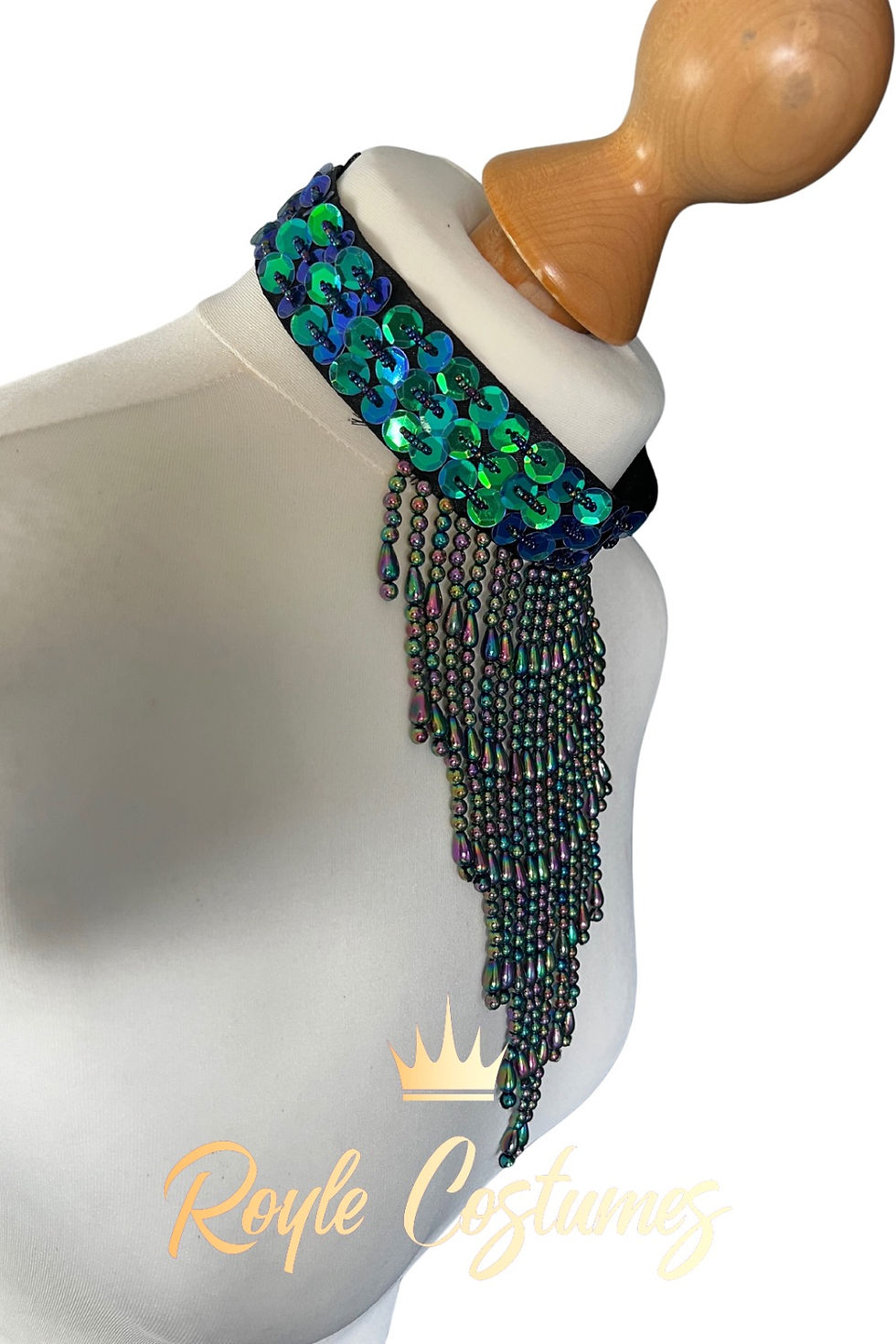 Peacock Green Sequin Showgirl Choker for Dancers and Festival Fashion