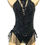 Thumbnail: Black sequin showgirl leotard front view stage costume