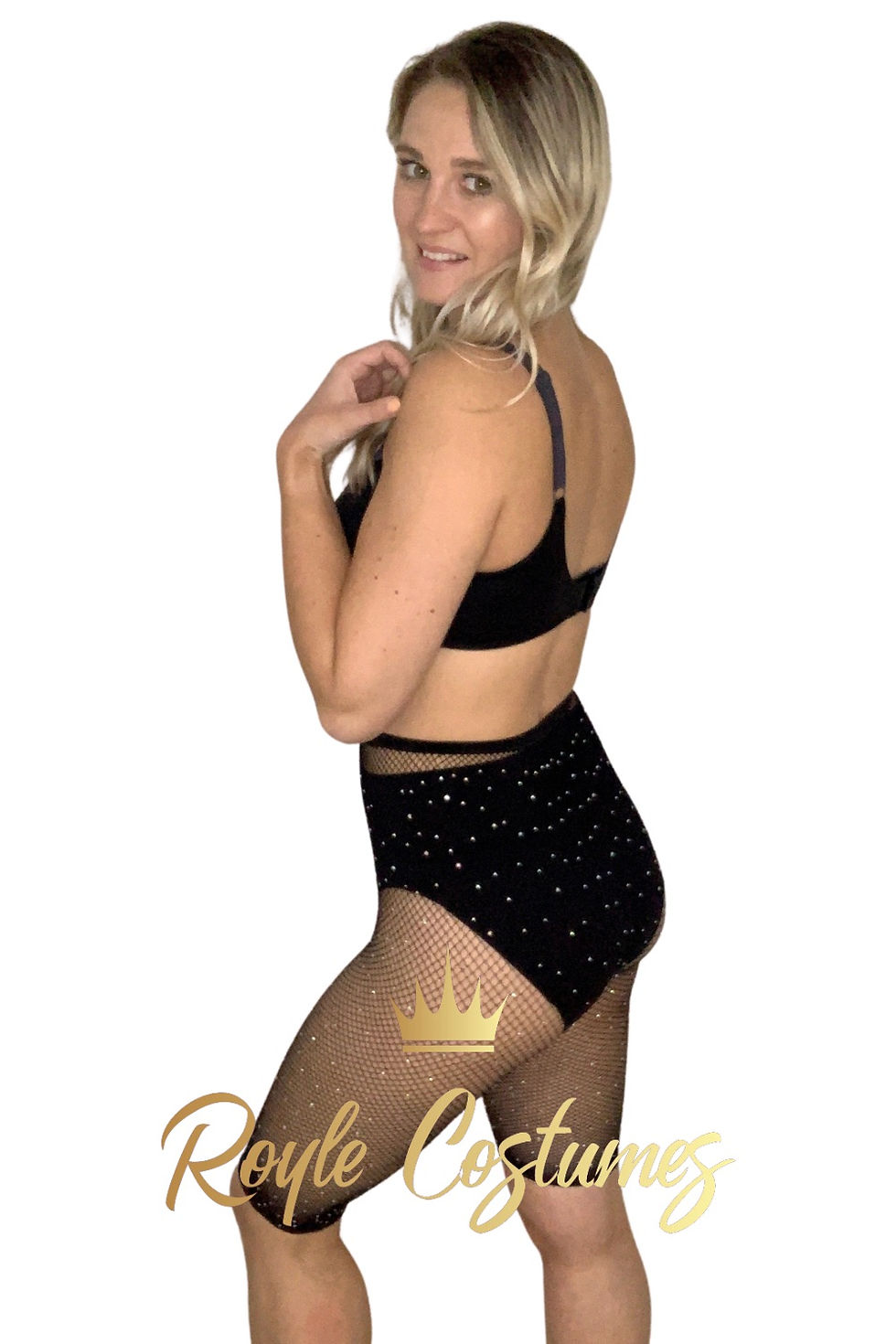 Thumbnail: Black Rhinestone Cropped Fishnet Shorts for Festival Outfit & Ibiza Outfit
