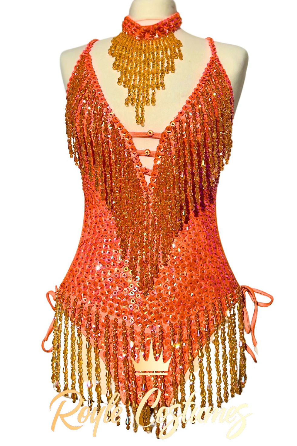 Thumbnail: Orange Sequin Tassel Showgirl Leotard for Samba Showgirl Costume & Dancers