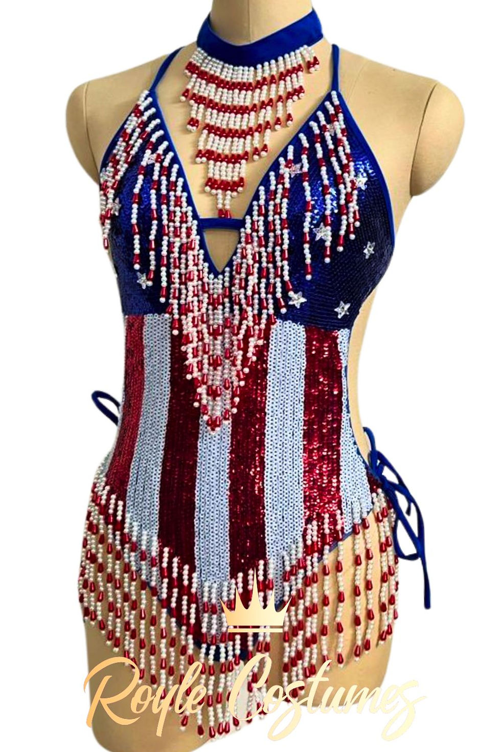 Thumbnail: USA flag showgirl leotard Independence Day costume front view