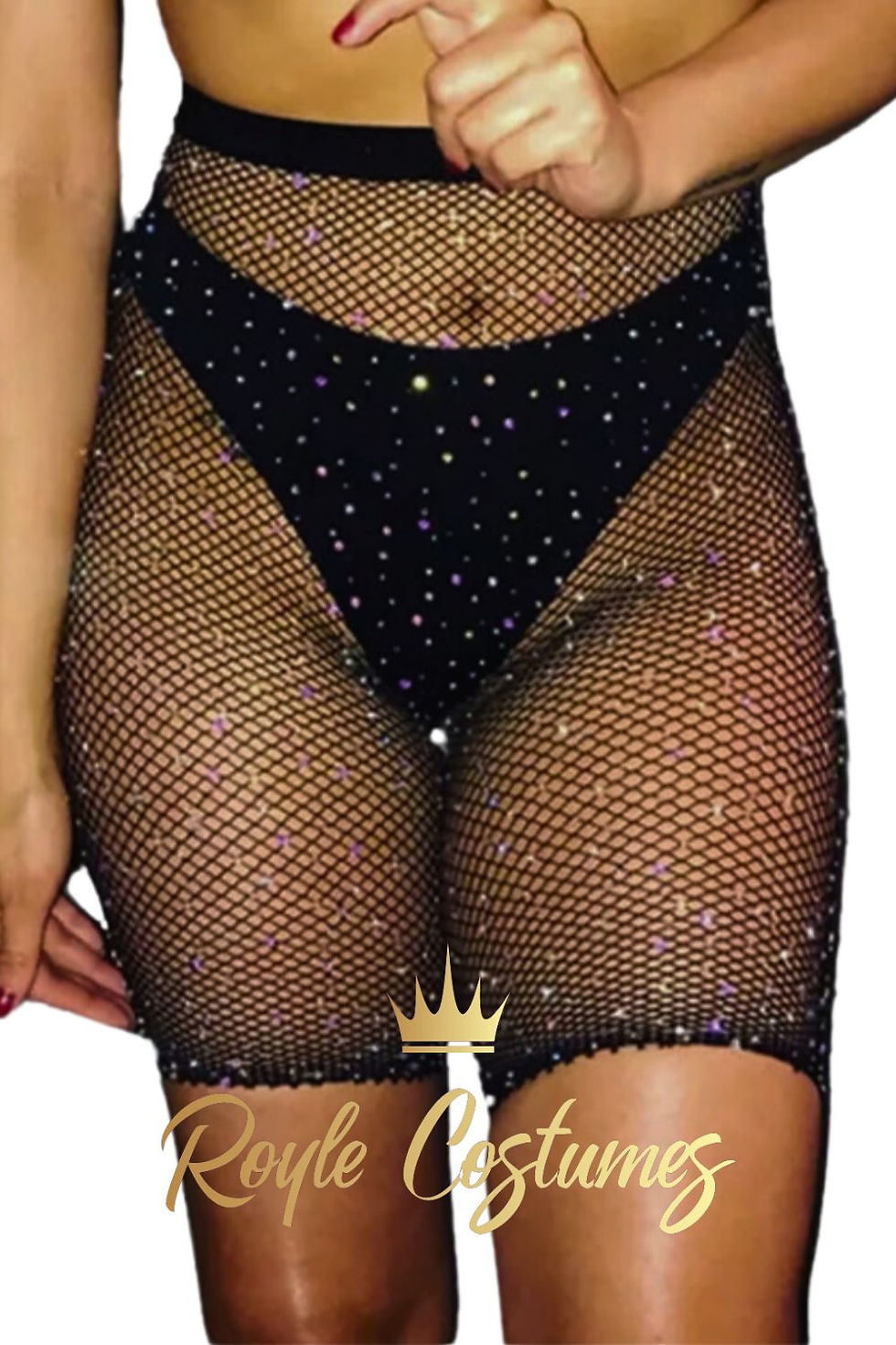 Thumbnail: Black Rhinestone Cropped Fishnet Shorts for Festival Outfit & Ibiza Outfit