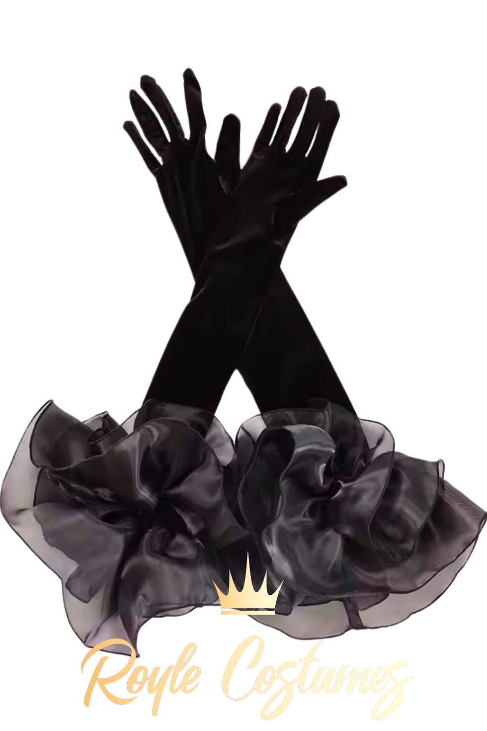 Thumbnail: Statement Frill Velvet Opera Gloves for Showgirl, Burlesque and Dance Costume