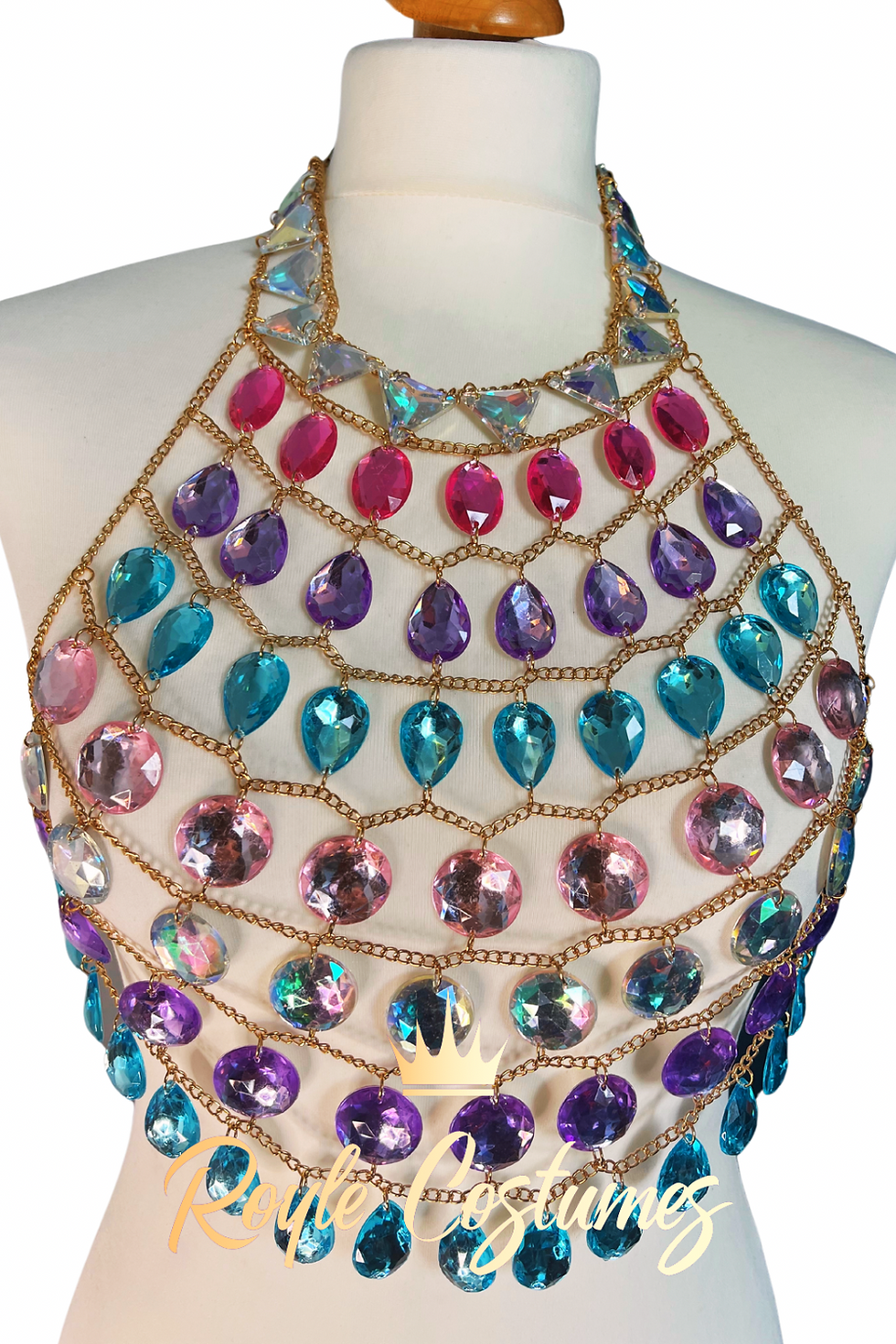 Thumbnail: Rhinestone Festival Body Chain Harness in Pastel Gems