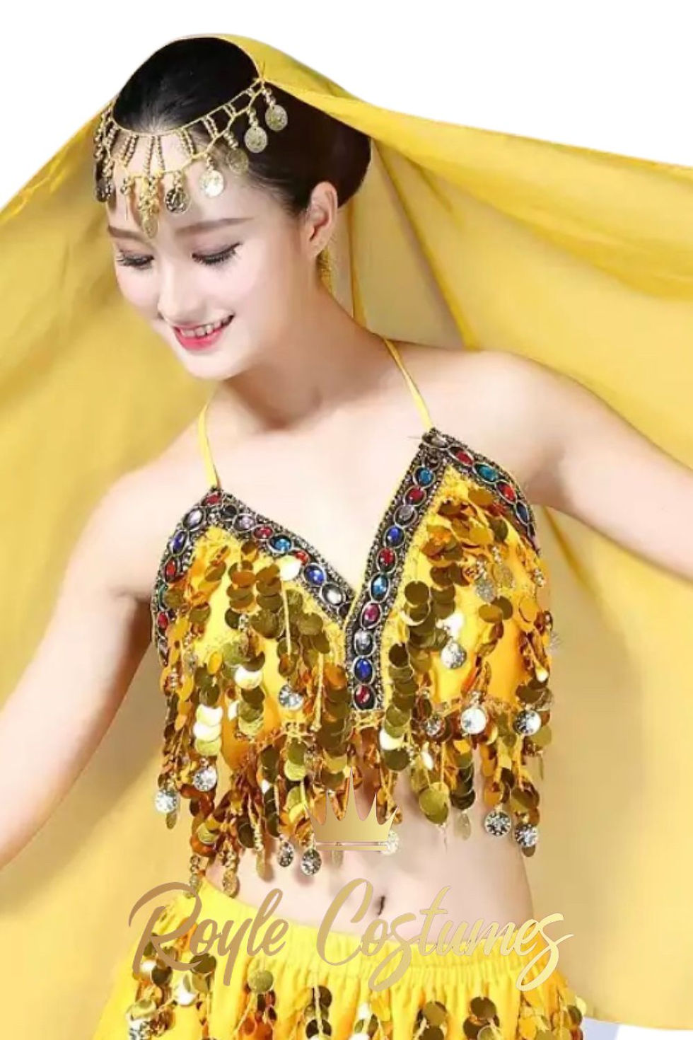Thumbnail: Yellow Gold Sequin Festival Bralette with flowing tassels
