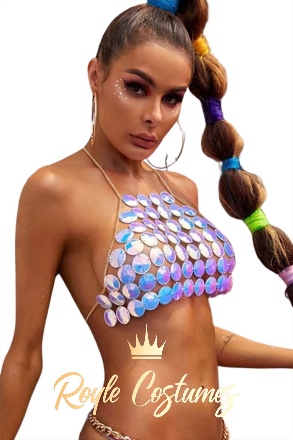 Blue Mermaid Iridescent Festival Body Chain Mermaid with Holographic Discs