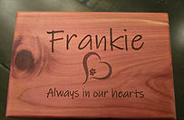 Example of custom engraved wood pet urn