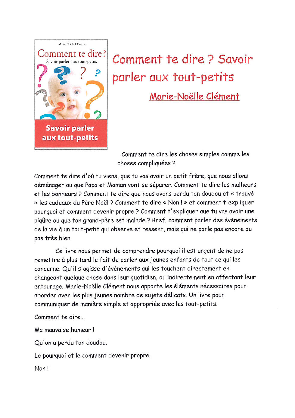 Comment te dire, savoir parler aux tous petits