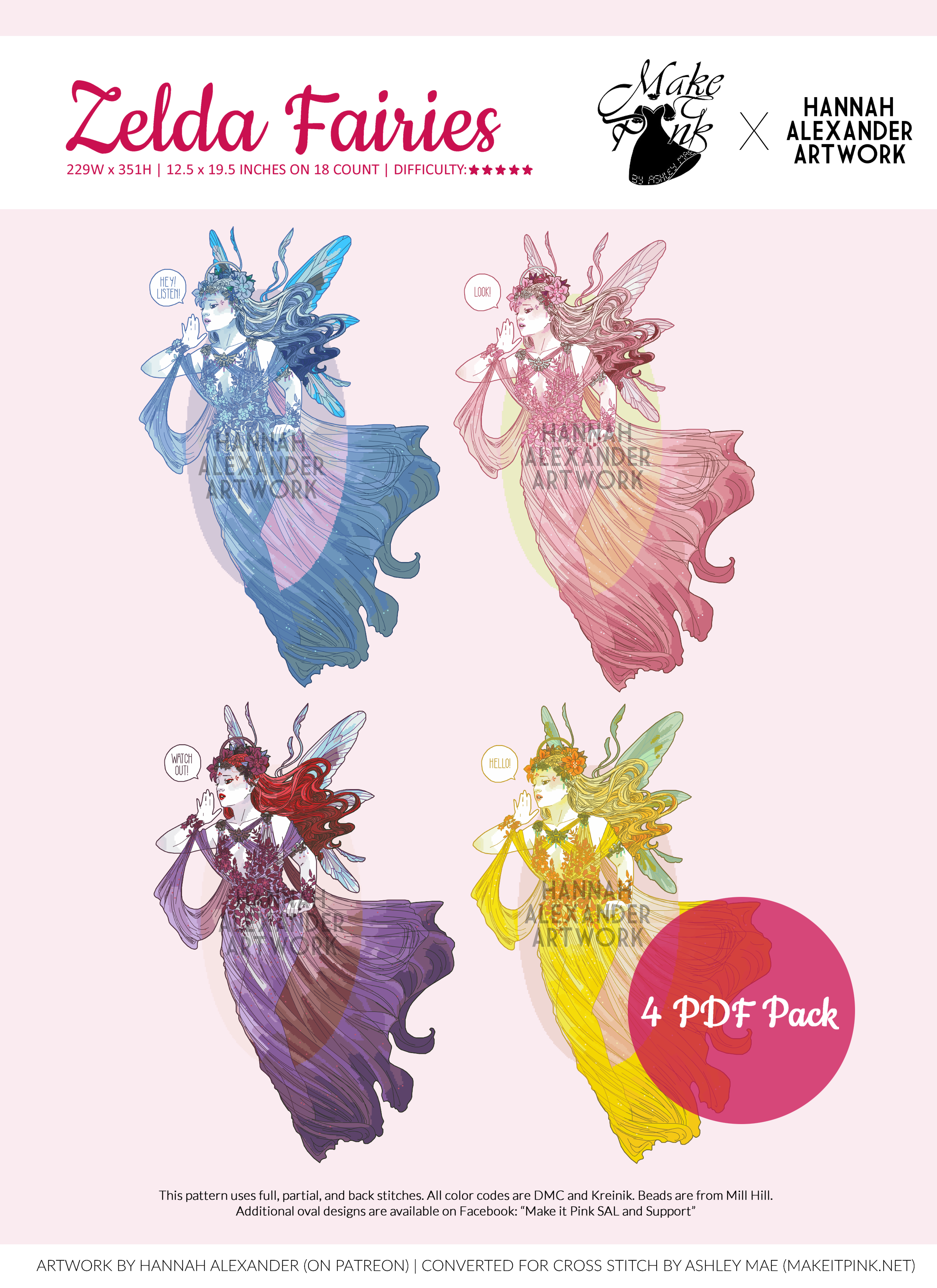 Navi, Tatl, Tael, and Heal Fairies in Art Nouveau from Hannah Alexander 52/100