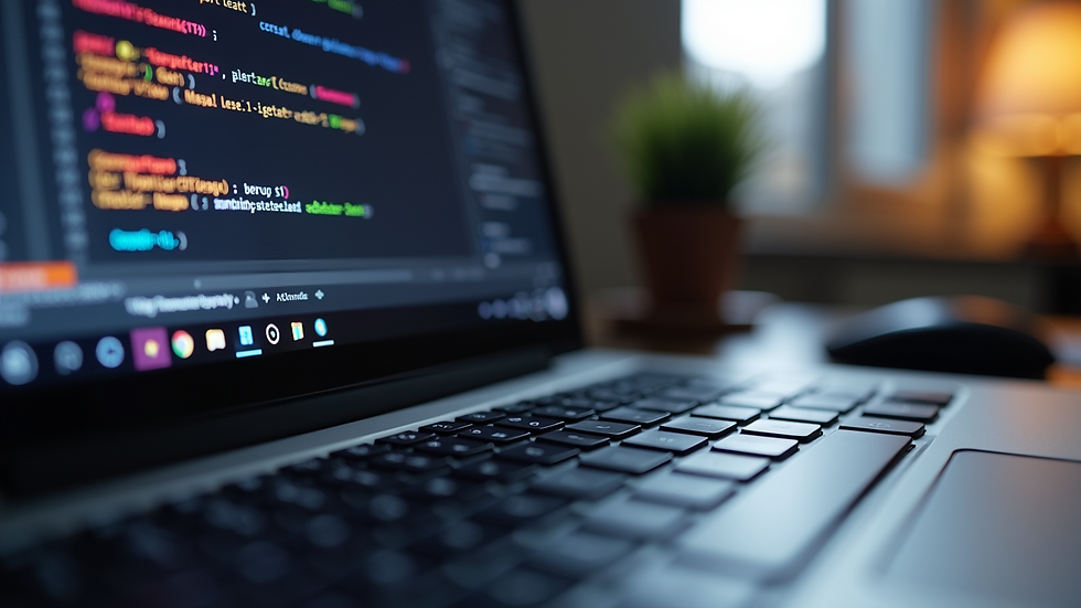 Close-up view of a laptop showcasing Visual Studio interface