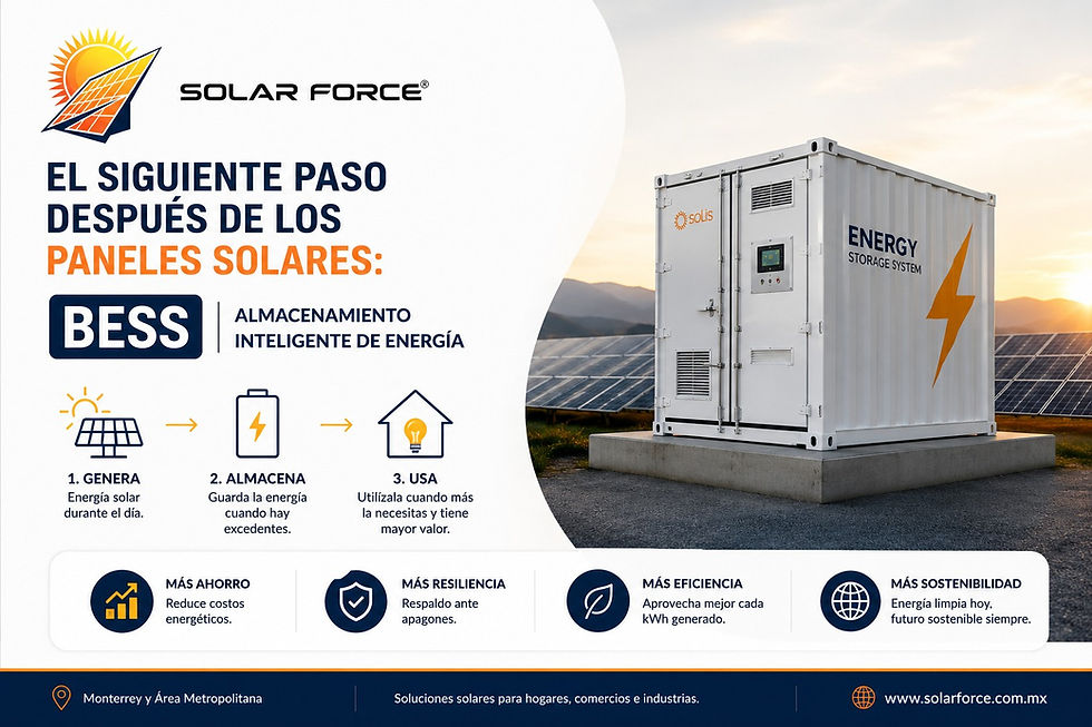 Sistema BESS de almacenamiento con baterías conectado a paneles solares para almacenar y gestionar la energía generada por una instalación fotovoltaica.
