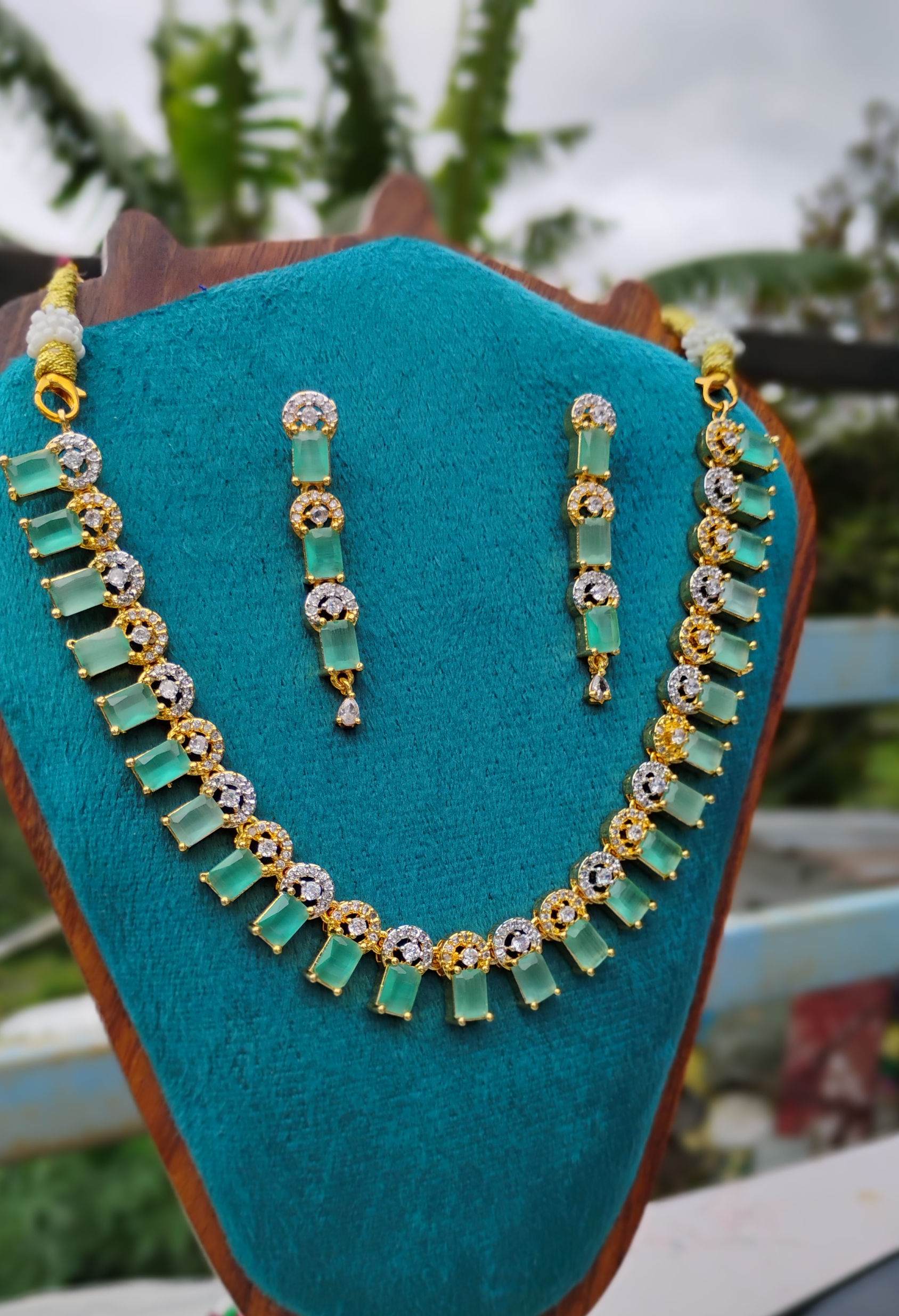 Pastel Stone dual tone Necklace Set with Earrings | CZ Jewellery