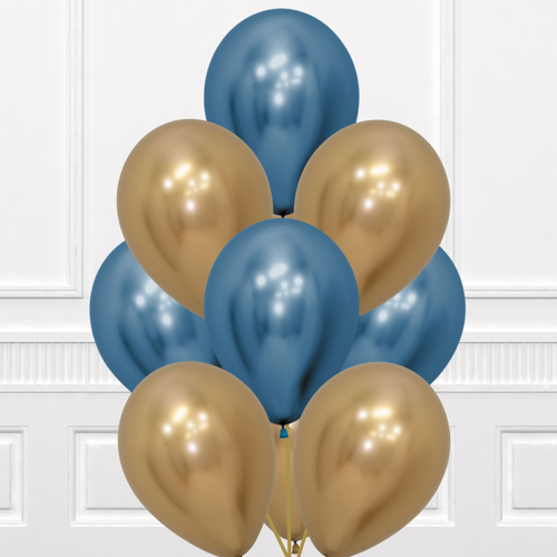 Blue & Gold Chrome Helium Balloon Bunch The Best Balloons Guildford