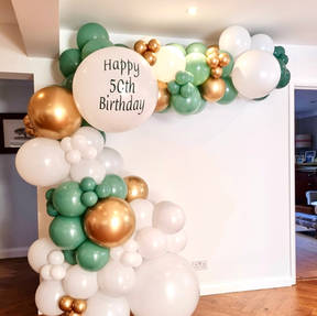Balloon Garland in white, saga green and gold colours in byfleet.jpg