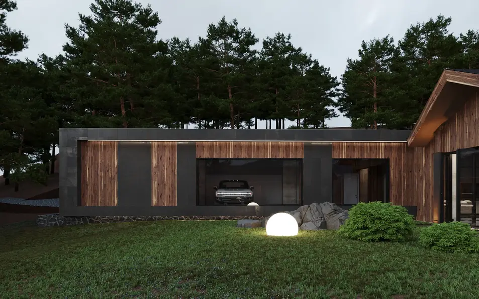 Barn garage design with an electric Hummer EV inside