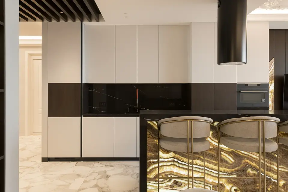 Luxury kitchen design with onyx backlight
