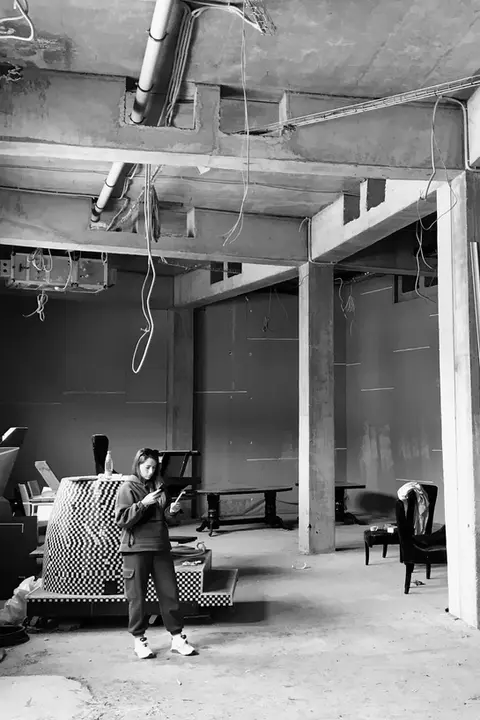 designer, Ekaterina Baklan, on-site survey and measuring works