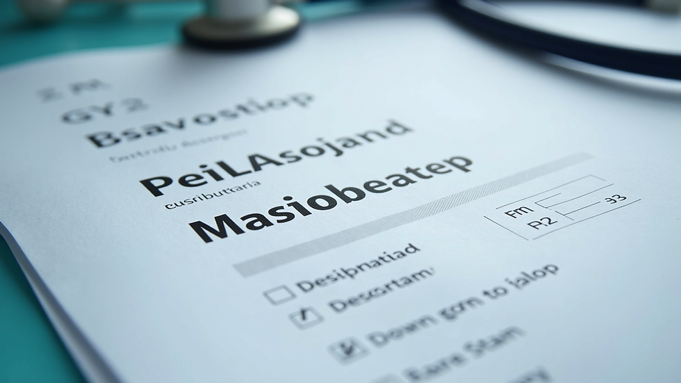 Close-up view of medical documents with multilingual text