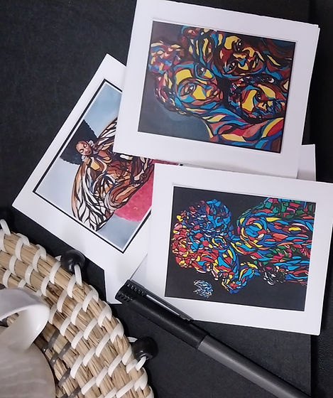 Art prints with colorful abstract designs on a black surface icreateart2.com