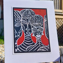 Abstract art of three faces with red accents. icreateart2.com