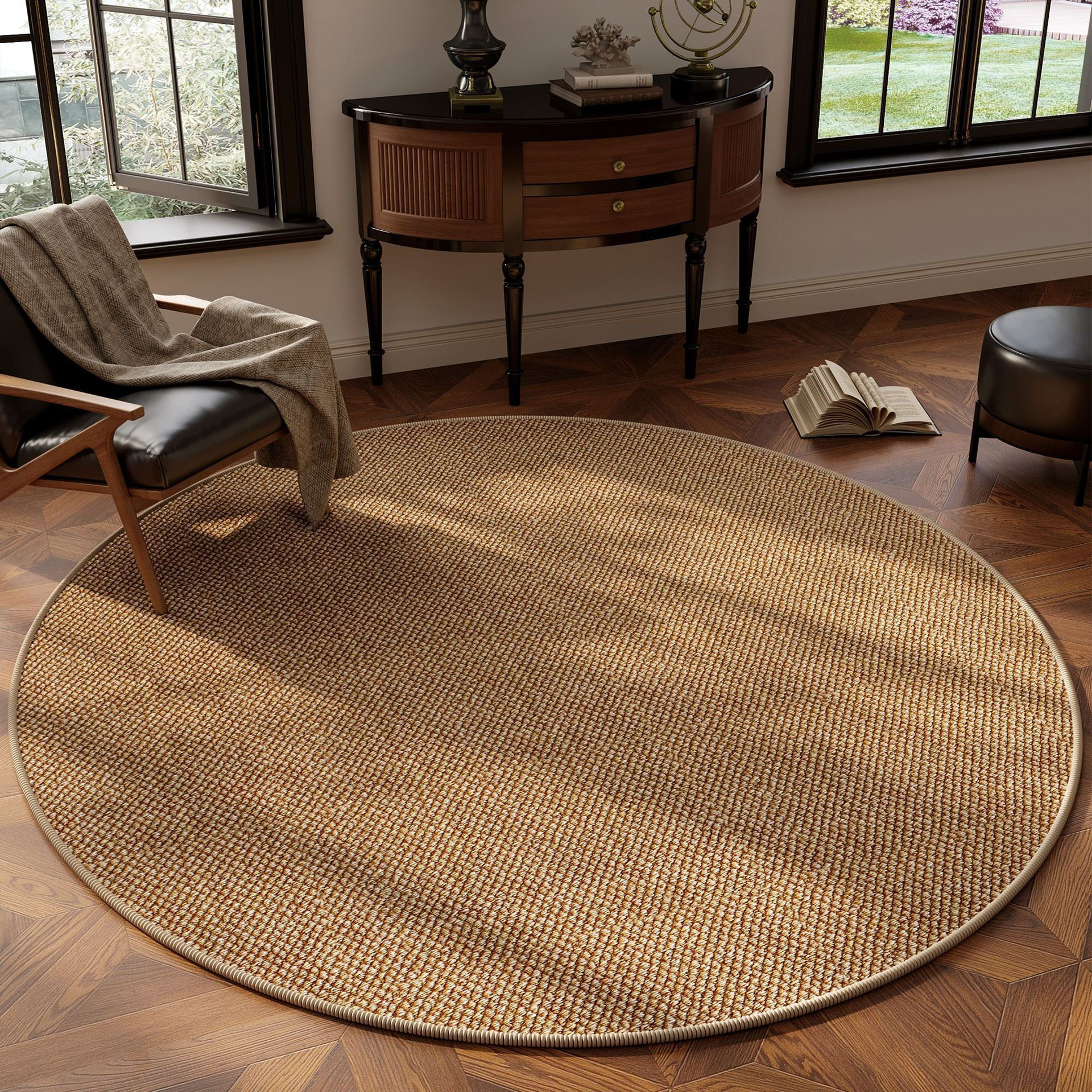 The Contemporary Plush Circle Rug in a modern living room