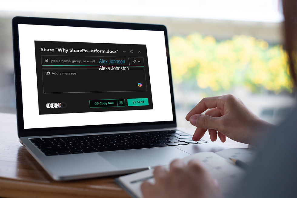 Someone sharing a document in SharePoint accidentally selects the wrong person due to similar names, illustrating how quiet, unintentional oversharing can occur.