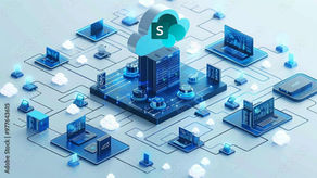 Cloud computing concept showing a glowing cloud icon with upward arrows on a circuit board, symbolizing data migration to the cloud.