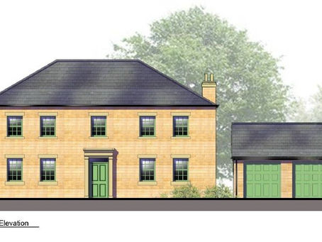 Architects drawing of the proposed front elevation of the new 4 bedroom family house