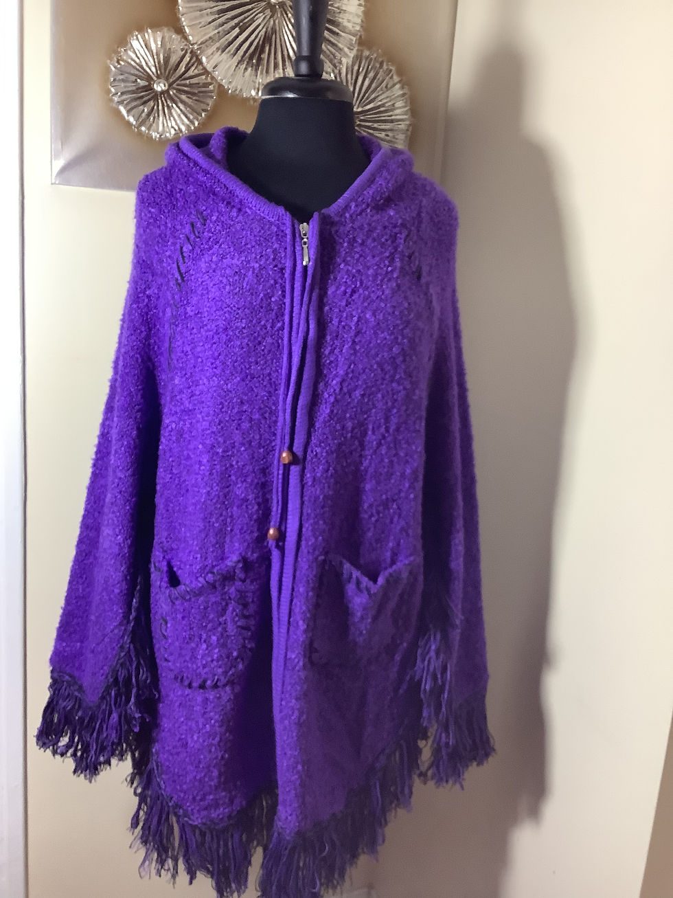 Thumbnail: Zippered Poncho with Hood and Pockets