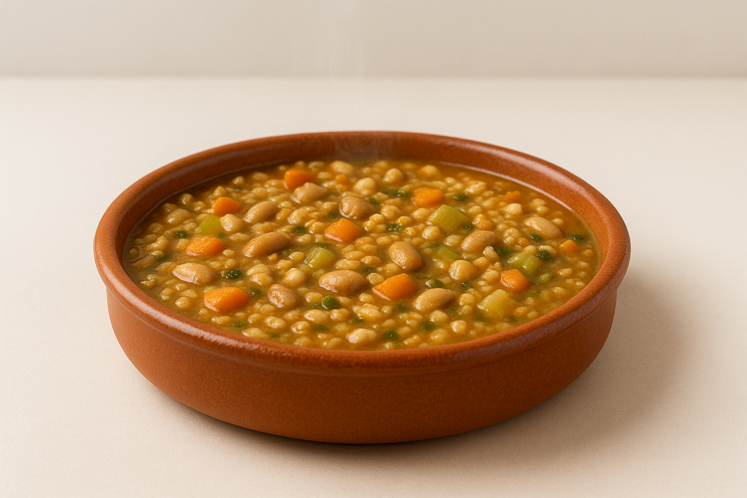 Coccio da 250 g con zuppa di farro pronta da scaldare.