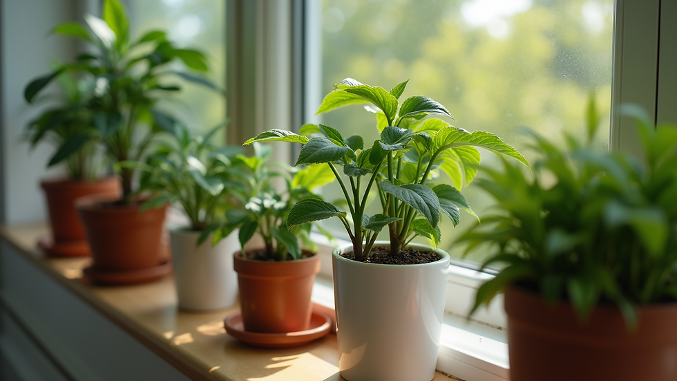 High angle view of indoor plants in sustainable pots