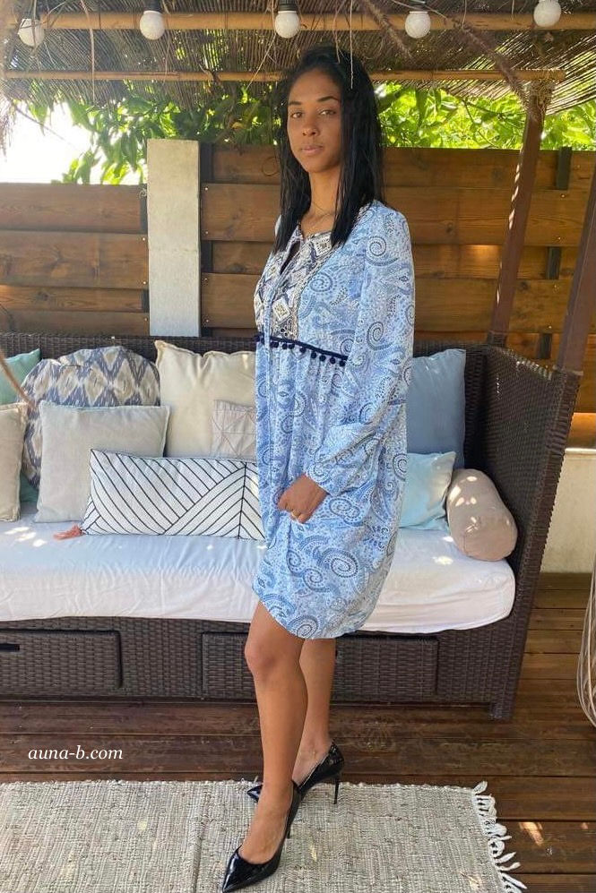 Miniature : Robe bleue imprimé ethnique