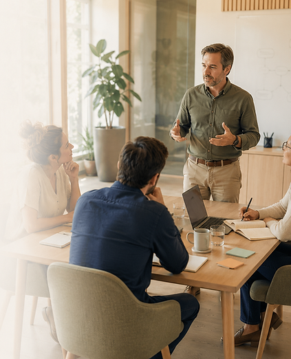 Scrum Master begleitet ein Team bei der Reflexion der Zusammenarbeit