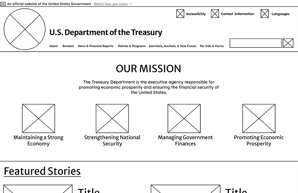 Digital wireframe of Treasury homepage