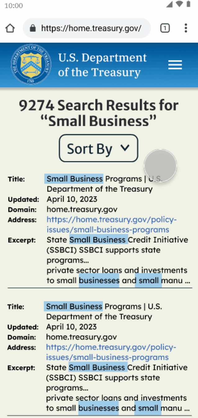 Snippet of before usability testing search results on mobile devices