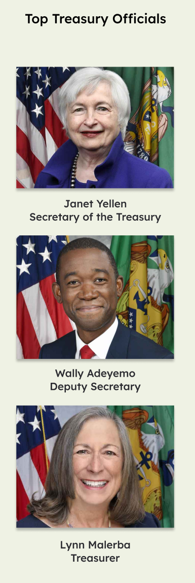 snippet of redesign section sowing Treasury officials and their titles