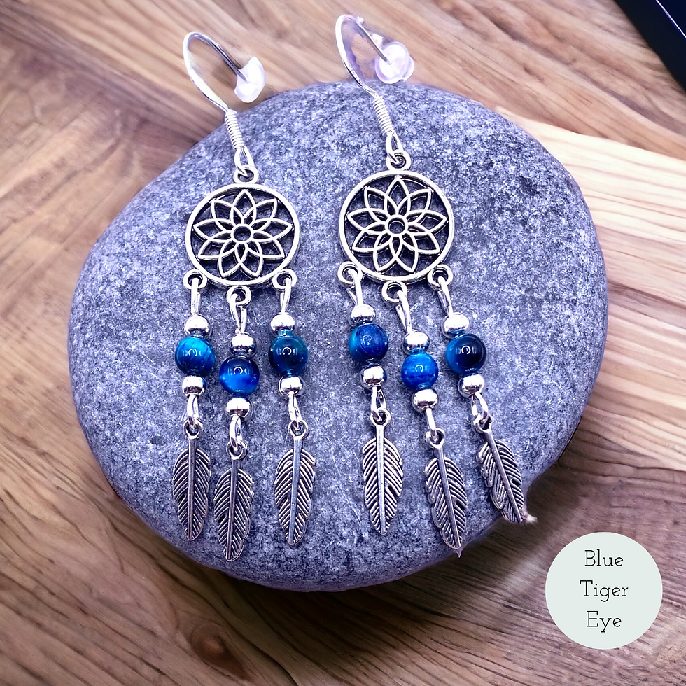 Thumbnail: Dreamcatcher Earrings - Feather Earrings - Gemstone Earrings - Natural Gemstone Earrings - Crystal Earrings - Dreamcatcher