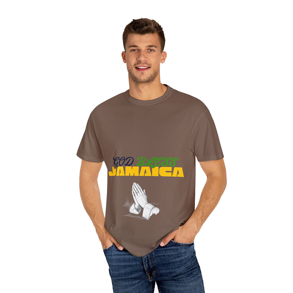 Thumbnail: God Bless Jamaica T-Shirt — Praying Hands Jamaican Flag Colors Tee