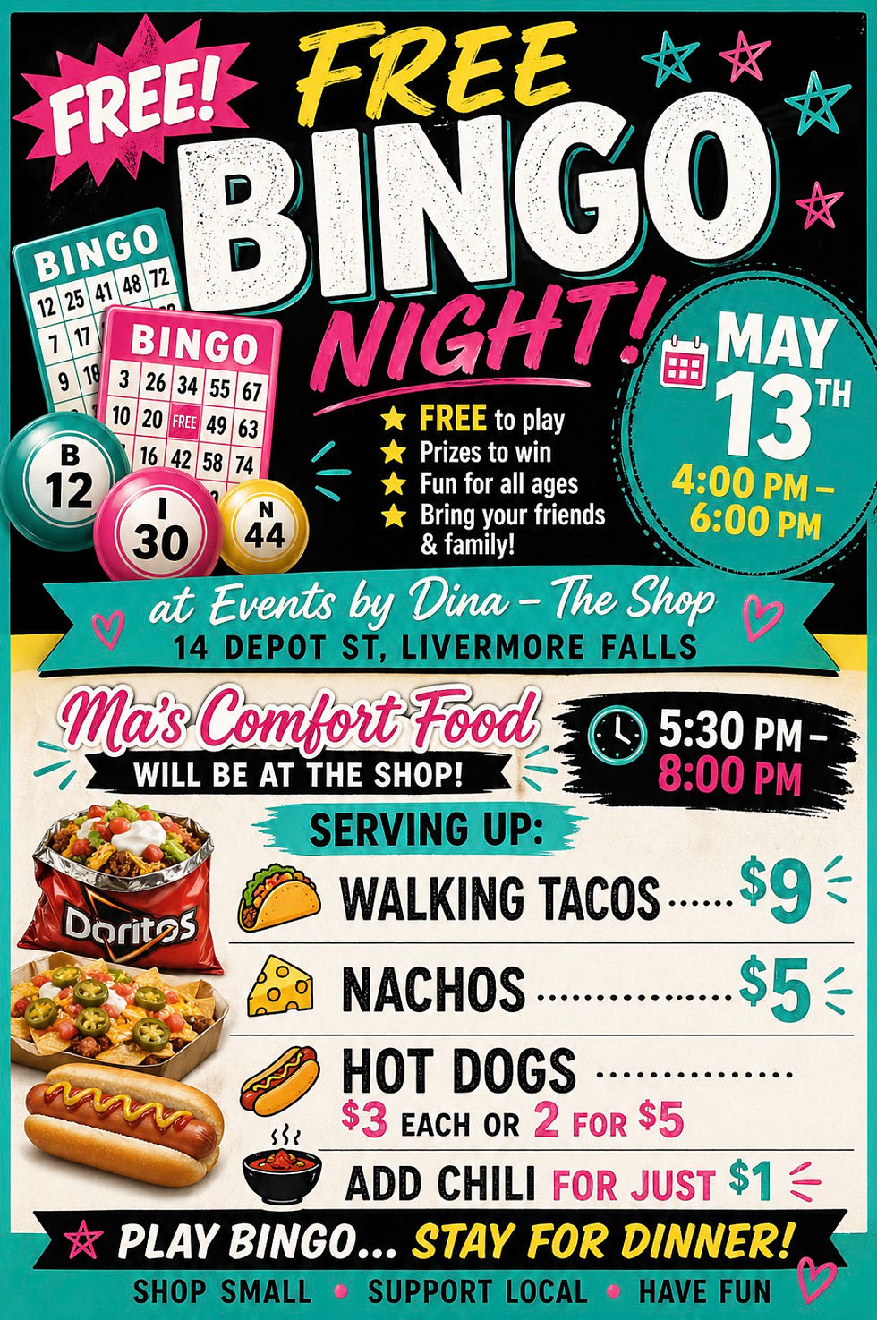 Free Bingo…. Enjoy Ma’s Comfort Food