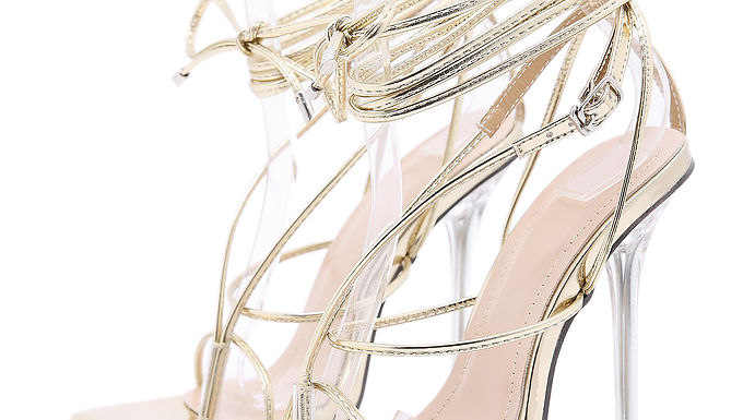 Sandale aurii cu toc stiletto transparent Goddess