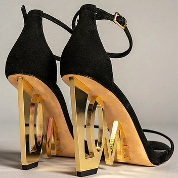Miniatură: Sandale negre din piele întoarsă cu toc glossy statement LOVE