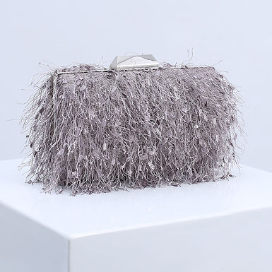 Clutch de ocazie gri cu franjuri Ada