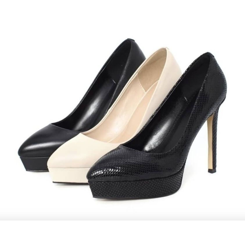 Miniatură: Pantofi stiletto din piele naturală ivoire cu toc clasic MILEENA