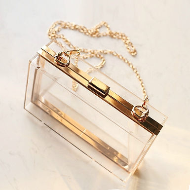 Clutch fashion transparent cu lanț auriu Athena