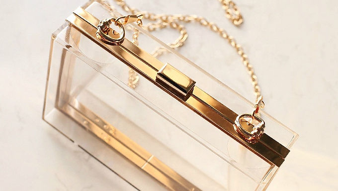 Clutch fashion transparent cu lanț auriu Athena
